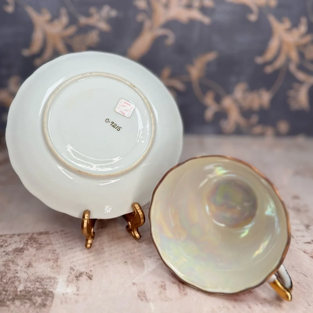 Vintage Napcoware Japan Lusterware Teacup Saucer Magenta Gold